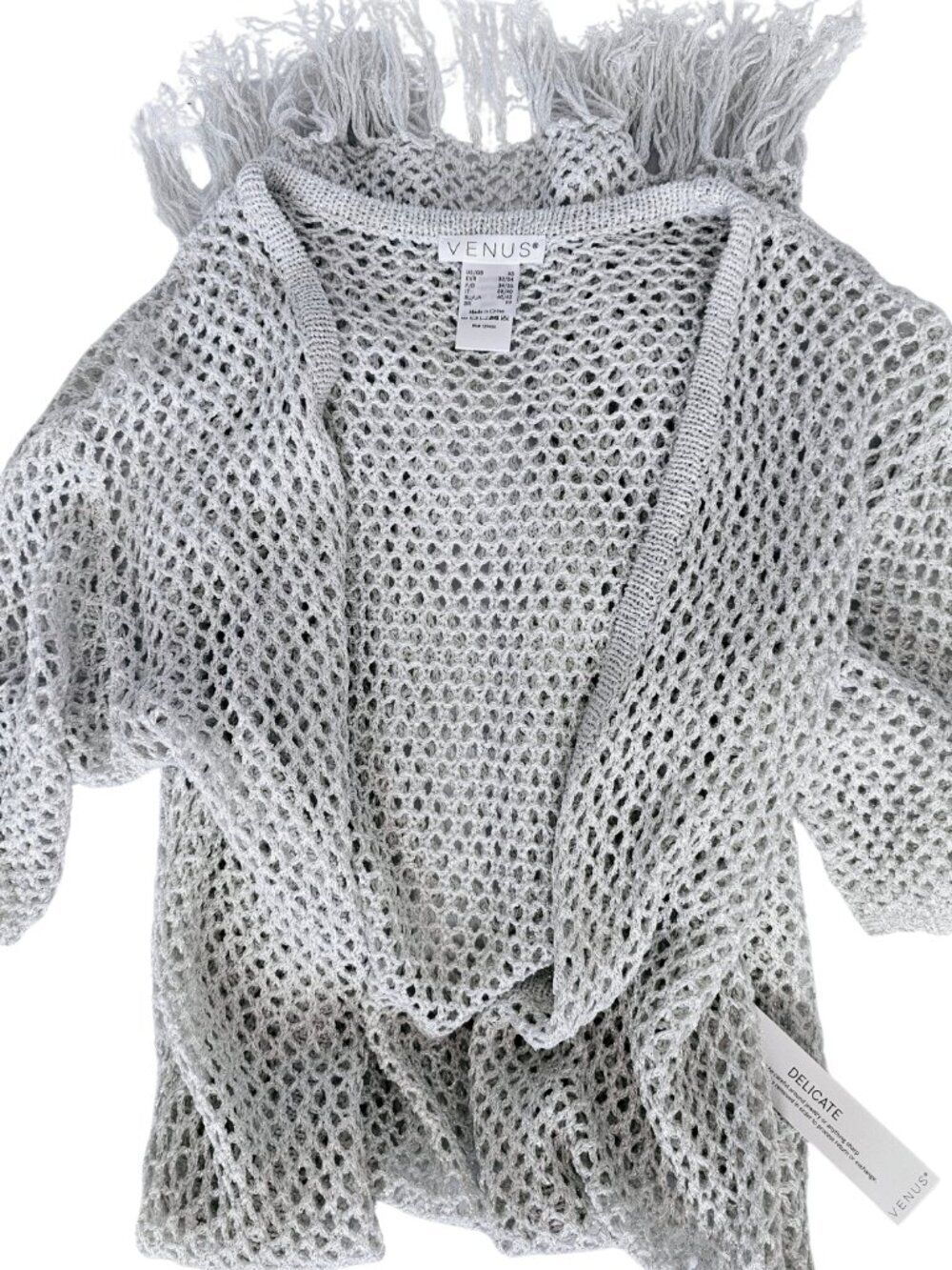 π New With Tag π Venus Open Stitch Shimmer Sweater, Light Silver, Size XS - Picture 5 of 8